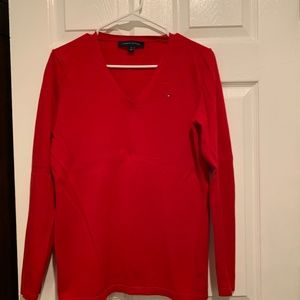 Red V-neck Tommy Hilfiger sweater
